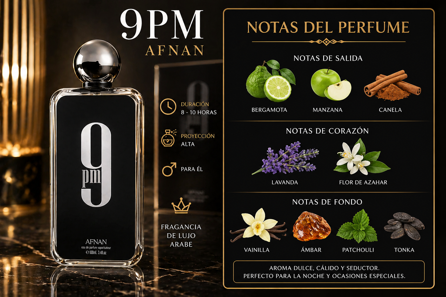 Afnan 9PM Eau de Parfum for Men | 100ml (3.4 oz) | Long-Lasting Fragrance